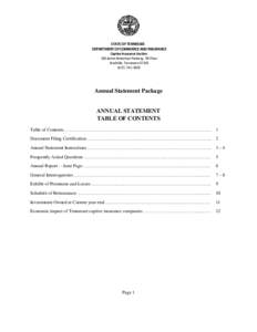 STATE OF TENNESSEE DEPARTMENT OF COMMERCE AND INSURANCE Captive Insurance Section 500 James Robertson Parkway, 7th Floor Nashville, Tennessee[removed]3805