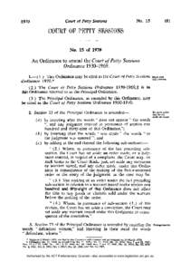 COURT OF PETTY SESSIONS  No. 15 of 1970 A n Ordinance to amend the Court of Petty Sessions Ordinance[removed].—(1.) This Ordinance may be cited as the Court of Petty Sessions