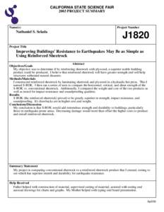 CALIFORNIA STATE SCIENCE FAIR 2003 PROJECT SUMMARY Name(s)  Nathaniel S. Sekula