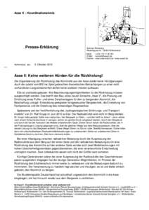Asse II – Koordinationskreis  Presse-Erklärung Andreas Riekeberg Räubergasse 2a * 38302 Wolfenbüttel