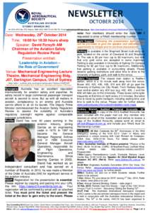 NEWSLETTER AUSTRALIAN DIVISION SYDNEY BRANCH INC OCTOBER 2014