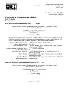 Cadmium Toxicological Summary Sheet    Minnesota Department of Health   May 2014