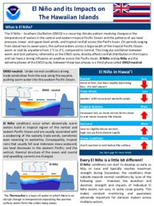 El Niño and its Impacts on The Hawaiian Islands What is El Niño? The El Niño – Southern Oscillation (ENSO) is a recurring climate pattern involving changes in the temperature of waters in the central and eastern tro