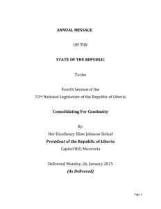 ANNUAL MESSAGE  ON THE STATE OF THE REPUBLIC  To the