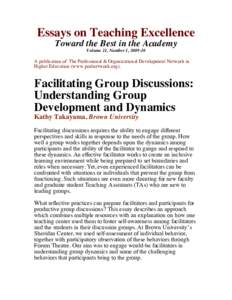 Essays on Teaching Excellence Toward the Best in the Academy Volume 21, Number 1, [removed]A publication of The Professional & Organizational Development Network in Higher Education (www.podnetwork.org).