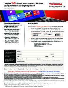 50  $ Get your Toshiba Visa® Prepaid Card after