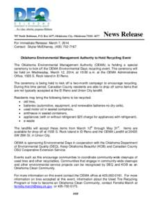 Area code 405 / Tire recycling / El Reno /  Oklahoma / Geography of Oklahoma / Environment / Sustainability / Recycling / Water conservation