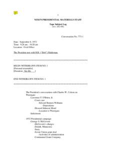 1 NIXON PRESIDENTIAL MATERIALS STAFF Tape Subject Log (rev. Oct-06)  Conversation No[removed]