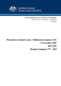 ATSB TRANSPORT SAFETY INVESTIGATION REPORT Aviation Occurrence Investigation – AO[removed]Preliminary