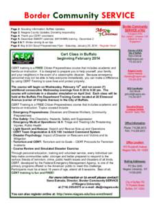 Border Community SERVICE DECEMBER 2013 Page 2: Scouting Information; Buffalo Updates Page 3: Niagara County Updates; Donating responsibly Page 4: Thank you CERT volunteers