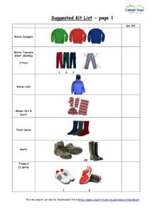 Suggested Kit List - page 1 Got It? Warm Jumpers  Warm Trousers