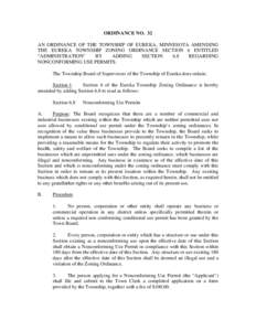 ORDINANCE NO. 32 AN ORDINANCE OF THE TOWNSHIP OF EUREKA, MINNESOTA AMENDING THE EUREKA TOWNSHIP ZONING ORDINANCE SECTION 6 ENTITLED “ADMINISTRATION” BY ADDING