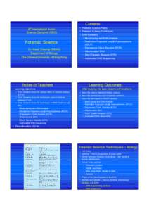 Contents  6 th  International Junior  Science Olympiad (IJSO)  Forensic  Science  Dr. Kwok Cheong CHUNG 