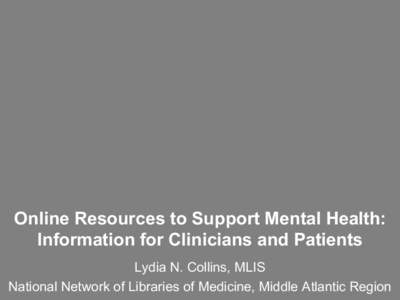 Online Resources to Support Mental Health (Nov. 2014)