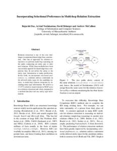 Incorporating Selectional Preferences in Multi-hop Relation Extraction  Rajarshi Das, Arvind Neelakantan, David Belanger and Andrew McCallum College of Information and Computer Sciences University of Massachusetts Amhers