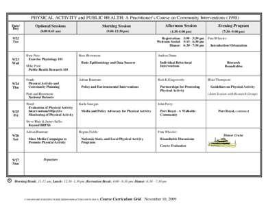 PHYSICAL ACTIVITY and PUBLIC HEALTH: A Practitioner’s Course on Community InterventionsDate/ Day Optional Sessions