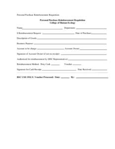 Personal Purchase Reimbursement Requisition