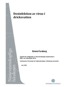 Desinfektion av virus i dricksvatten Emma Forsberg Uppsats för avläggande av naturvetenskaplig masterexamen i Miljö- och hälsoskydd 30 hp