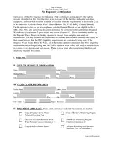 State of California State Water Resources Control Board No Exposure Certification Submission of this No Exposure Certification (NEC) constitutes notification by the facility operator identified on this form that there is