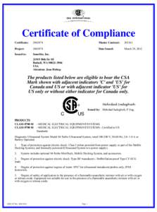 Certificate of Compliance Certificate: Master Contract: