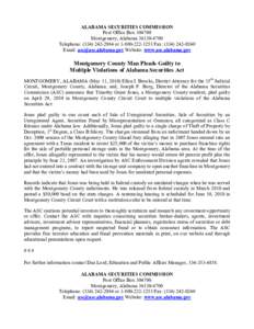 ALABAMA SECURITIES COMMISSION Post Office Box[removed]Montgomery, Alabama[removed]Telephone: ([removed]or[removed]Fax: ([removed]Email: [removed] Website: www.asc.alabama.gov