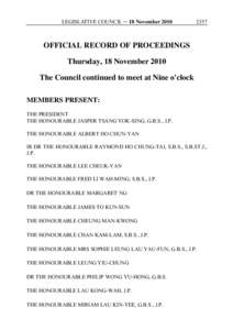 LEGISLATIVE COUNCIL ─ 18 November[removed]OFFICIAL RECORD OF PROCEEDINGS Thursday, 18 November 2010