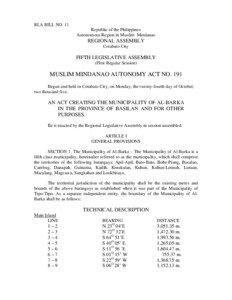 RLA BILL NO. 11 Republic of the Philippines Autonomous Region in Muslim Mindanao