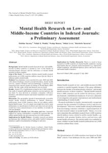 The Journal of Mental Health Policy and Economics J Ment Health Policy Econ 7, BRIEF REPORT  Mental Health Research on Low- and