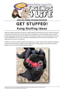 NEW DOG OWNER TRAINING PROGRAM  GET STUFFED! Kong Stuffing Ideas Kongs are wonderful enrichment toys that are readily available at the shelter or pet stores. The idea of the Kong  is to stuff it w