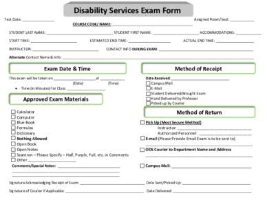 Disability Services Exam Form Test Date: ________________ COURSE CODE/ NAME: ________________________________________  Assigned Room/Seat: ____________