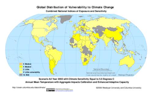 Global Distribution of Vulnerability to Climate Change Combined National Indices of Exposure and Sensitivity 5 Modest 4 Modest