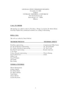 LOUISIANA FEED COMMISSION HEARING November 20, [removed]:00am VETERANS’ MEMORIAL AUDITORIUM 5825 Florida Boulevard Baton Rouge, LA 70806