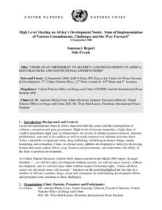 UNITED NATIONS  NATIONS UNIES High Level Meeting on Africa’s Development Needs: State of Implementation of Various Commitments, Challenges and the Way Forward”