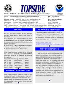Volume 4, Number 10  The NDP Newsletter for NOAA Diving Supervisors and Divers Director - David Dinsmore, ([removed], [removed] Operations Manager - ENS Eric Johnson, ([removed], eric.t.johnson@noaa.