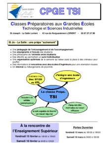 Classes Préparatoires aux Grandes Écoles Technologie et Sciences Industrielles St Joseph - La Salle Lorient - 42 rue de Kerguestenen LORIENT