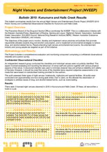 Date: 5 Nov 10  Version: Draft 4 Night Venues and Entertainment Project (NVEEP) Bulletin 2010: Kununurra and Halls Creek Results