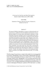 [CBR[removed]292] DOI: [removed]1476993X05052433 COVENANT IN THE OLD AND NEW TESTAMENTS: SOME CURRENT RESEARCH (1994–2004) Scott Hahn