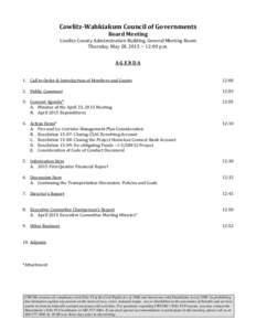 Cowlitz-Wahkiakum Council of Governments Board Meeting Cowlitz County Administration Building, General Meeting Room Thursday, May 28, 2015 ~ 12:00 p.m. AGENDA