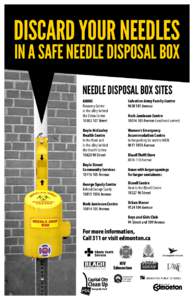 Discard Your Needles in a SAFE needle disposal box Needle disposal box Sites AADAC Recovery Centre in the alley behind