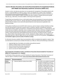 Interim Infection Prevention and Control Recommendations for Hospitalized Patients with Middle East Respiratory Syndrome Coronavirus (MERS-CoV)  Interim Infection Prevention and Control Recommendations for Hospitalized P