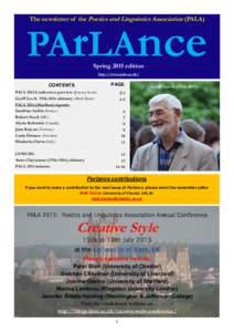 The newsletter of the Poetics and Linguistics Association (PALA)  PArLAnce Spring 2015 edition http://www.pala.ac.uk/