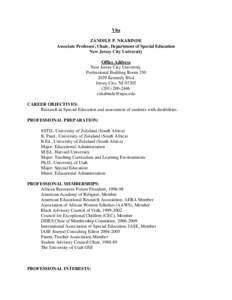 Vita ZANDILE P. NKABINDE Associate Professor, Chair, Department of Special Education New Jersey City University Office Address New Jersey City University