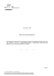 A V I S N° 1.780 ----------------------- Séance du lundi 28 novembre 2011 -----------------------------------------------