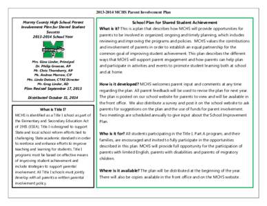 [removed]MCHS Parent Involvement Plan Murray County High School Parent Involvement Plan for Shared Student Success[removed]School Year