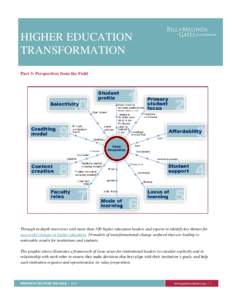 HIGHER EDUCATION TRANSFORMATION Part 3: Perspectives from the Field Through in-depth interviews with more than 100 higher education leaders and experts to identify key themes for successful changes in higher education, 1