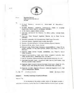 R.egistrar General High Court of Uttarakhand Nainital From: