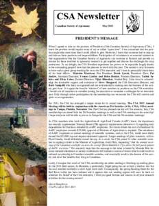 CSA Newsletter Canadian Society of Agronomy May[removed]PRESIDENT’S MESSAGE