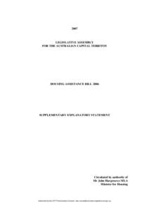 2007  LEGISLATIVE ASSEMBLY FOR THE AUSTRALIAN CAPITAL TERRITOY  HOUSING ASSISTANCE BILL 2006