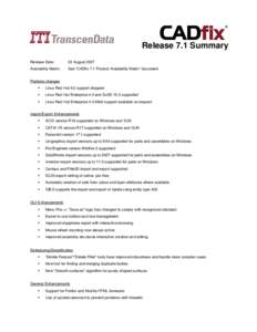 Release 7.1 Summary Release Date: 22 AugustAvailability Matrix: