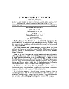 Politics of Trinidad and Tobago / Westminster system / Politics / United National Congress / Patrick Manning / Prime Minister of the United Kingdom / Prime minister / Basdeo Panday / Speaker of the House of Commons / Titles / Government / Selwyn Richardson